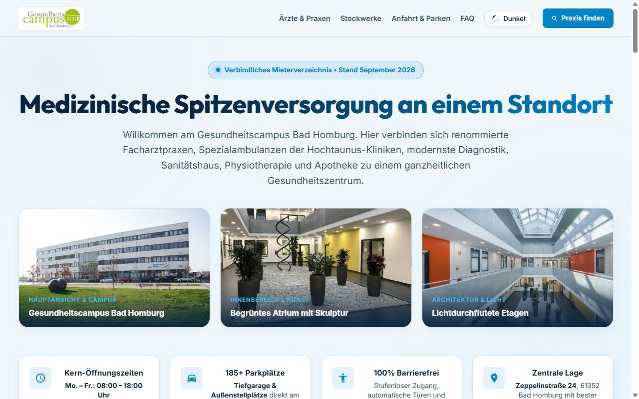 Screenshot: Gesundheitscampus Bad Homburg – Facharztzentrum & Medizinische Versorgung