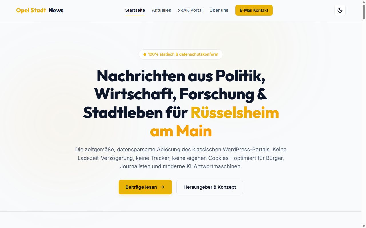 Screenshot: OPEL STADT NEWS – Unabhängiges Lokalnachrichtenportal für Rüsselsheim