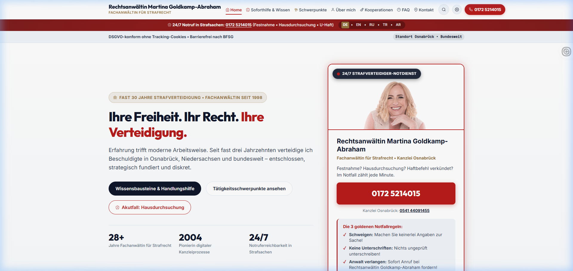 Screenshot: Strafverteidigung Osnabrück – Rechtsanwältin Martina Goldkamp-Abraham